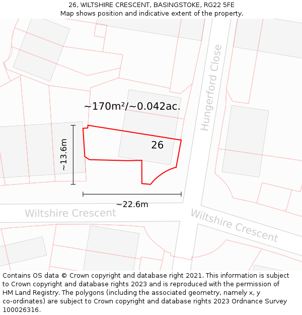 26, WILTSHIRE CRESCENT, BASINGSTOKE, RG22 5FE: Plot and title map