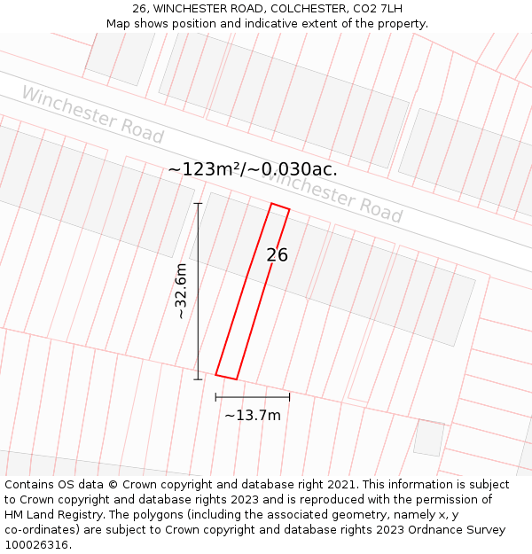 26, WINCHESTER ROAD, COLCHESTER, CO2 7LH: Plot and title map