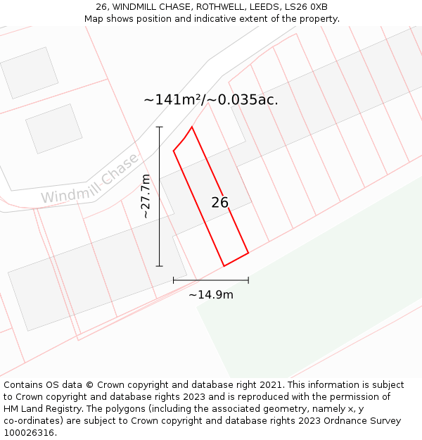 26, WINDMILL CHASE, ROTHWELL, LEEDS, LS26 0XB: Plot and title map