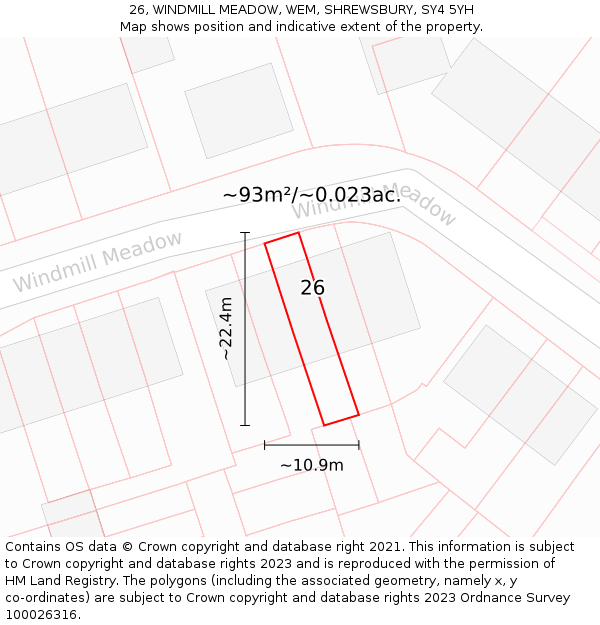 26, WINDMILL MEADOW, WEM, SHREWSBURY, SY4 5YH: Plot and title map