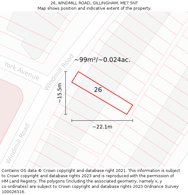 26, WINDMILL ROAD, GILLINGHAM, ME7 5NT: Plot and title map