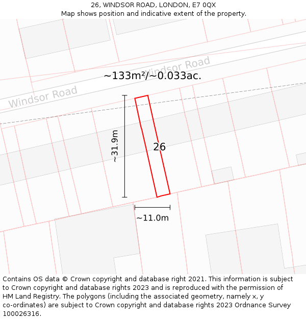 26, WINDSOR ROAD, LONDON, E7 0QX: Plot and title map