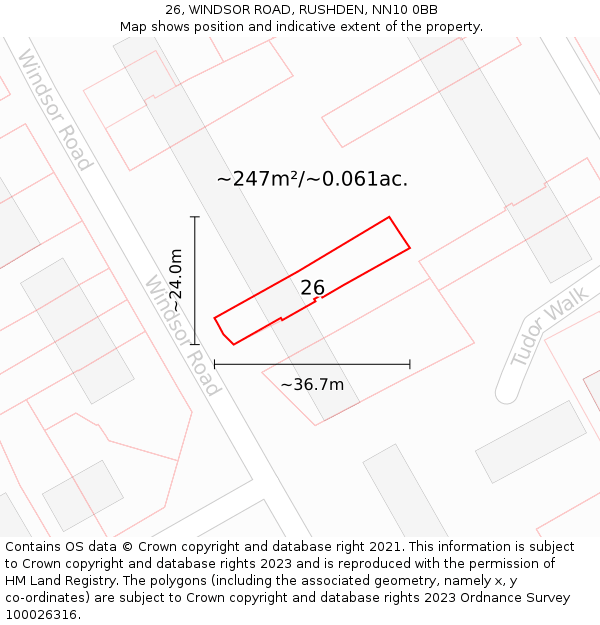26, WINDSOR ROAD, RUSHDEN, NN10 0BB: Plot and title map