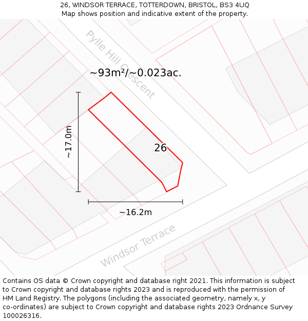 26, WINDSOR TERRACE, TOTTERDOWN, BRISTOL, BS3 4UQ: Plot and title map