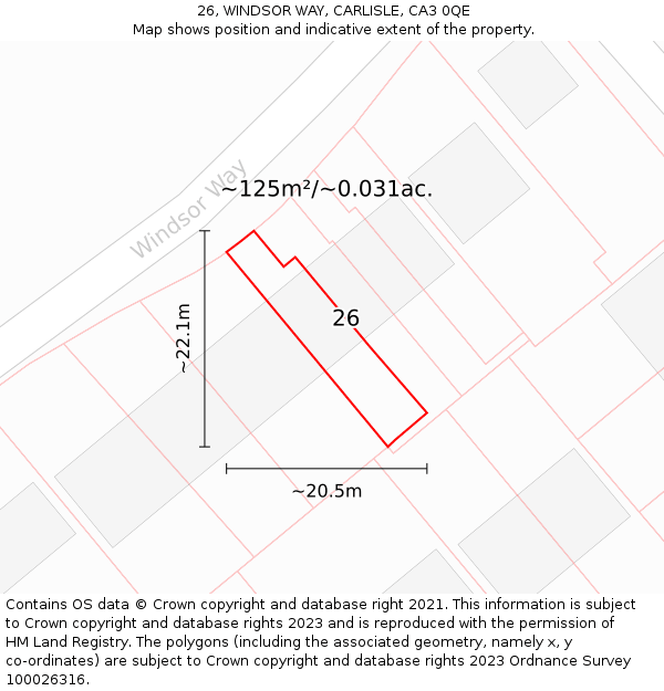 26, WINDSOR WAY, CARLISLE, CA3 0QE: Plot and title map