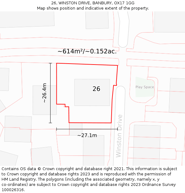 26, WINSTON DRIVE, BANBURY, OX17 1GG: Plot and title map