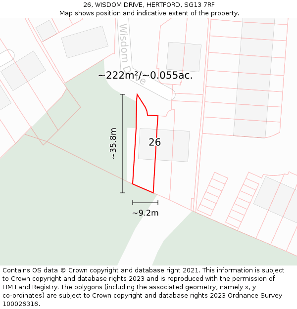 26, WISDOM DRIVE, HERTFORD, SG13 7RF: Plot and title map