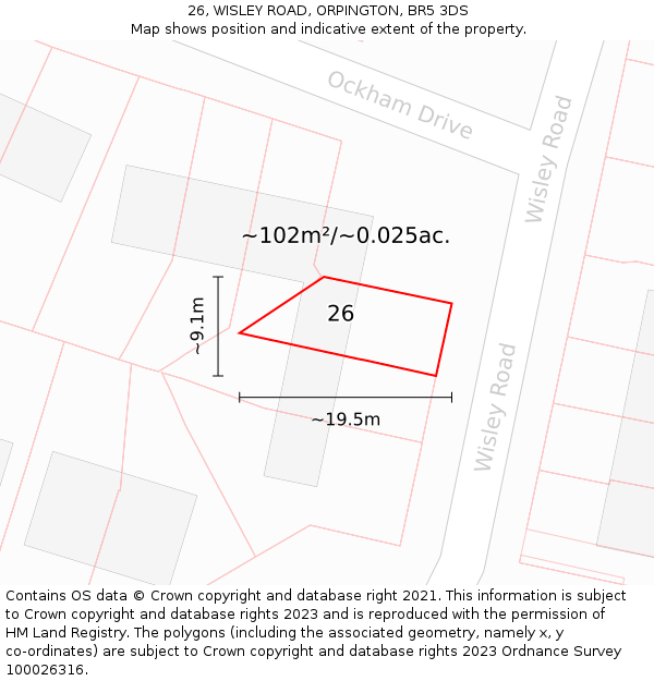 26, WISLEY ROAD, ORPINGTON, BR5 3DS: Plot and title map