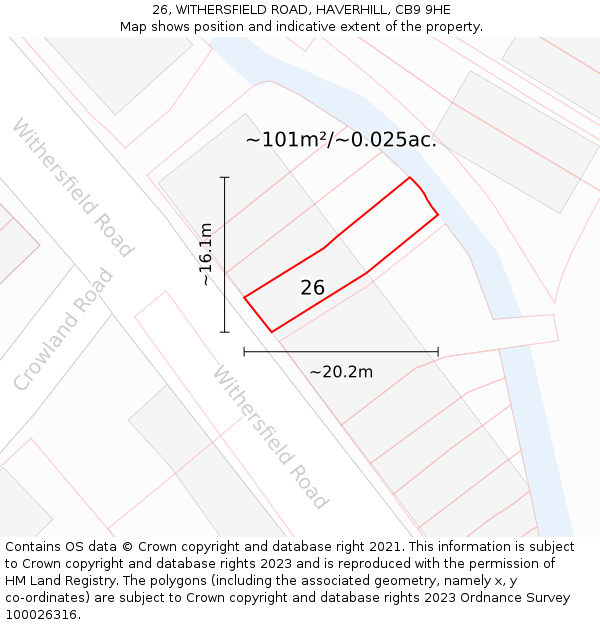 26, WITHERSFIELD ROAD, HAVERHILL, CB9 9HE: Plot and title map
