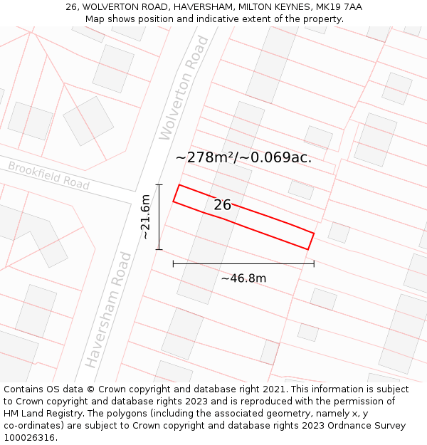 26, WOLVERTON ROAD, HAVERSHAM, MILTON KEYNES, MK19 7AA: Plot and title map