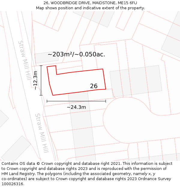 26, WOODBRIDGE DRIVE, MAIDSTONE, ME15 6FU: Plot and title map