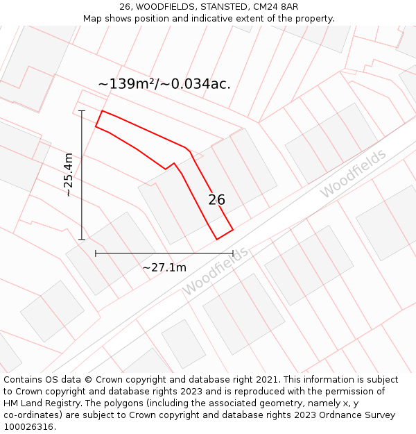 26, WOODFIELDS, STANSTED, CM24 8AR: Plot and title map