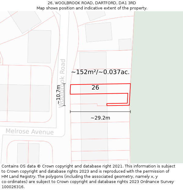26, WOOLBROOK ROAD, DARTFORD, DA1 3RD: Plot and title map