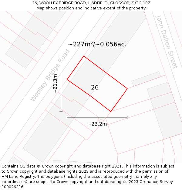26, WOOLLEY BRIDGE ROAD, HADFIELD, GLOSSOP, SK13 1PZ: Plot and title map
