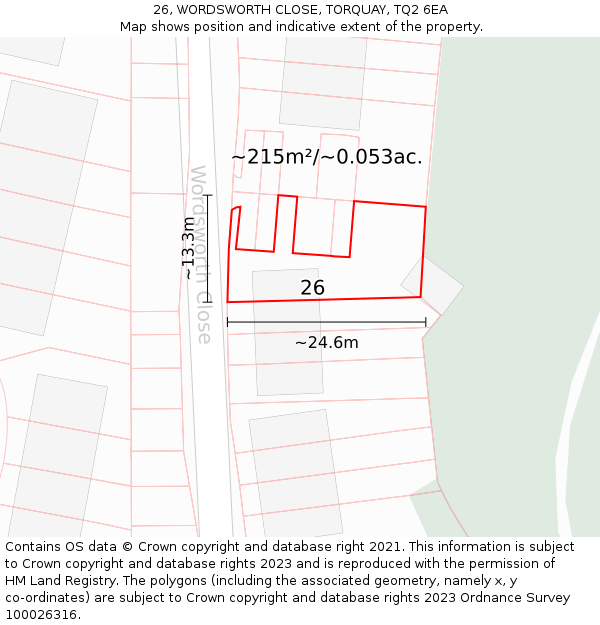 26, WORDSWORTH CLOSE, TORQUAY, TQ2 6EA: Plot and title map