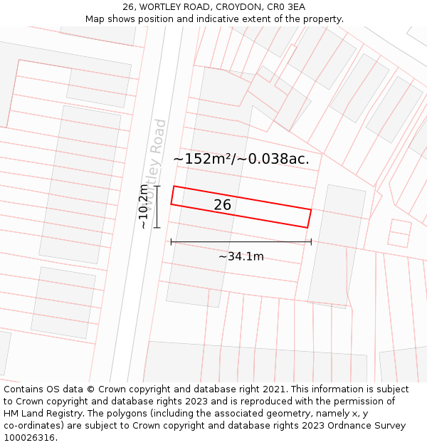 26, WORTLEY ROAD, CROYDON, CR0 3EA: Plot and title map