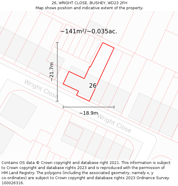 26, WRIGHT CLOSE, BUSHEY, WD23 2FH: Plot and title map
