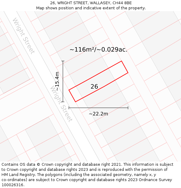 26, WRIGHT STREET, WALLASEY, CH44 8BE: Plot and title map