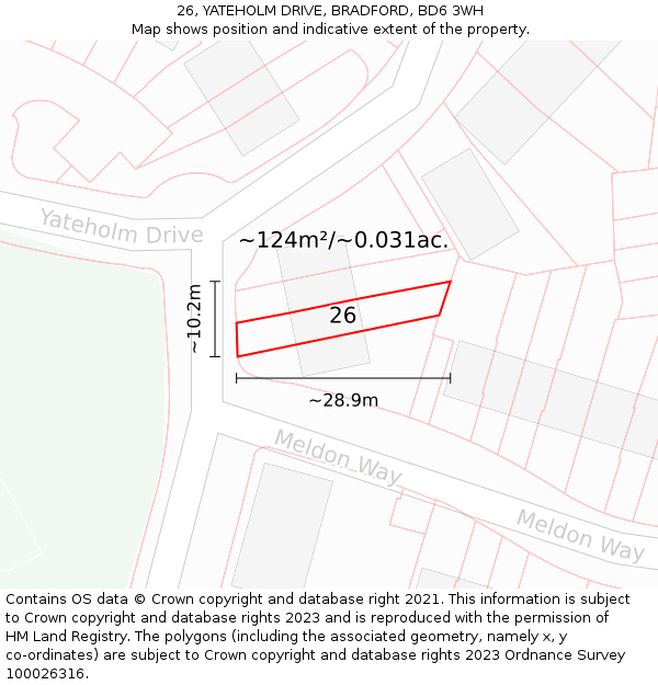 26, YATEHOLM DRIVE, BRADFORD, BD6 3WH: Plot and title map