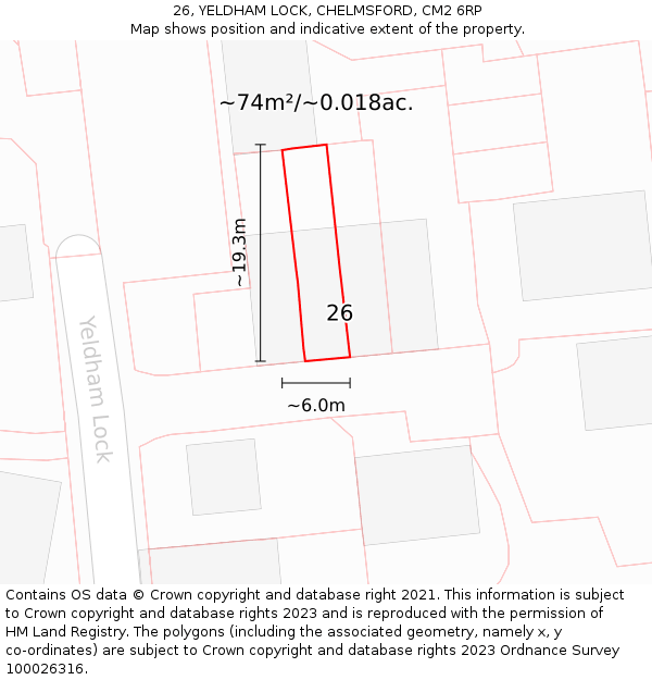 26, YELDHAM LOCK, CHELMSFORD, CM2 6RP: Plot and title map