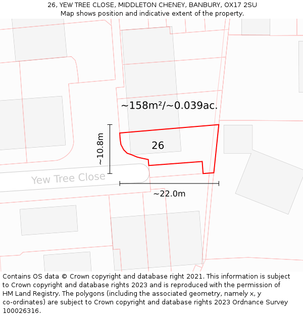 26, YEW TREE CLOSE, MIDDLETON CHENEY, BANBURY, OX17 2SU: Plot and title map