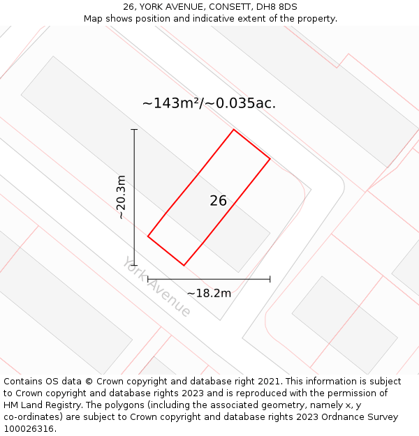 26, YORK AVENUE, CONSETT, DH8 8DS: Plot and title map
