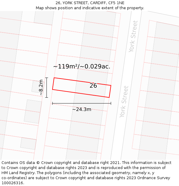26, YORK STREET, CARDIFF, CF5 1NE: Plot and title map