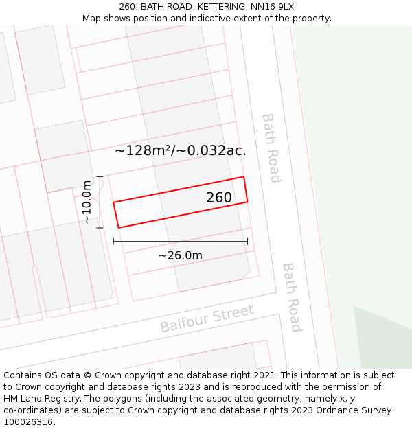 260, BATH ROAD, KETTERING, NN16 9LX: Plot and title map