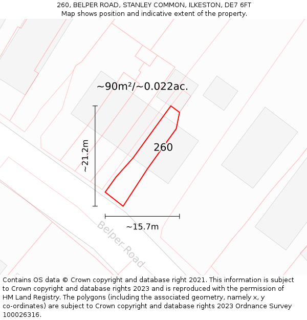 260, BELPER ROAD, STANLEY COMMON, ILKESTON, DE7 6FT: Plot and title map