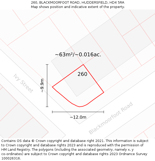 260, BLACKMOORFOOT ROAD, HUDDERSFIELD, HD4 5RA: Plot and title map