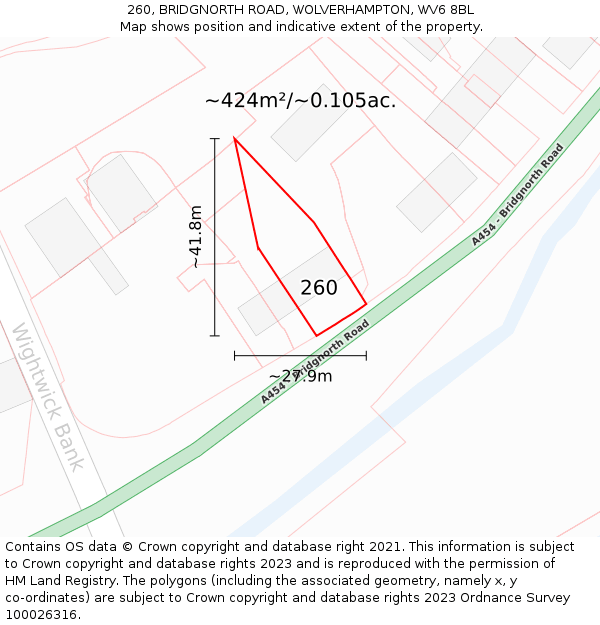 260, BRIDGNORTH ROAD, WOLVERHAMPTON, WV6 8BL: Plot and title map