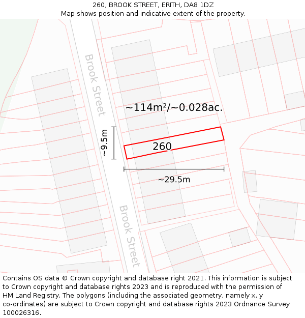 260, BROOK STREET, ERITH, DA8 1DZ: Plot and title map