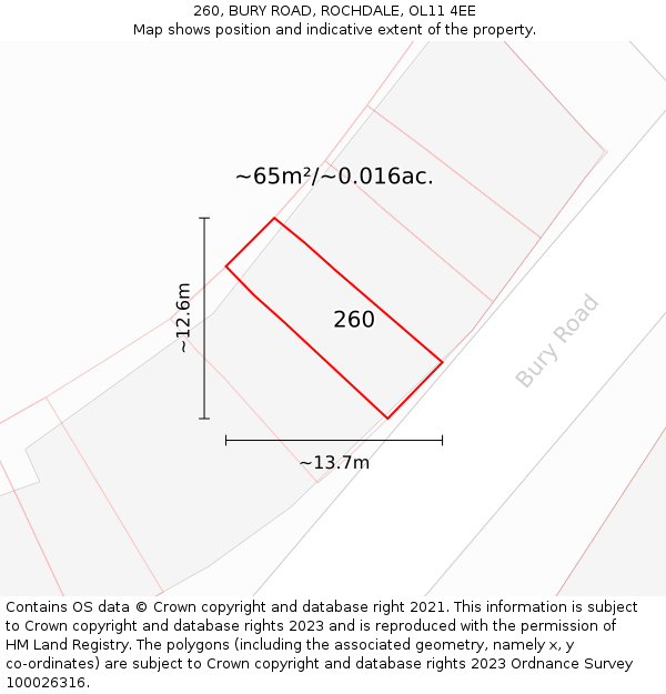 260, BURY ROAD, ROCHDALE, OL11 4EE: Plot and title map