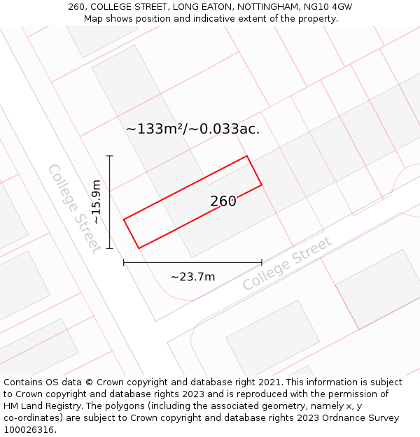 260, COLLEGE STREET, LONG EATON, NOTTINGHAM, NG10 4GW: Plot and title map