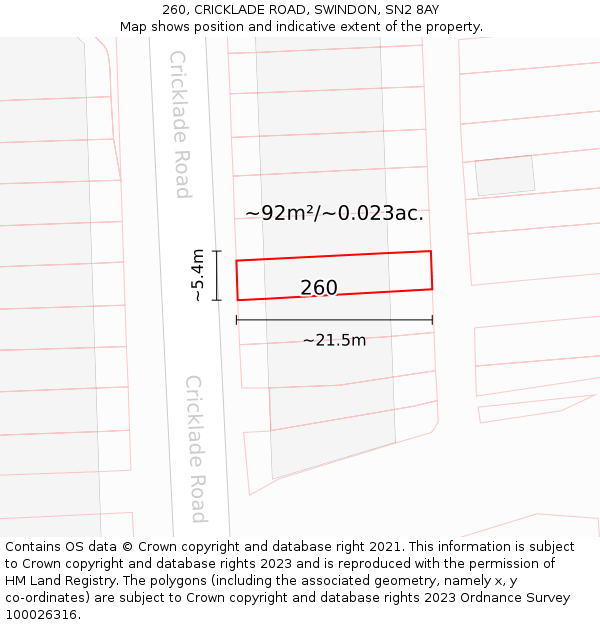 260, CRICKLADE ROAD, SWINDON, SN2 8AY: Plot and title map
