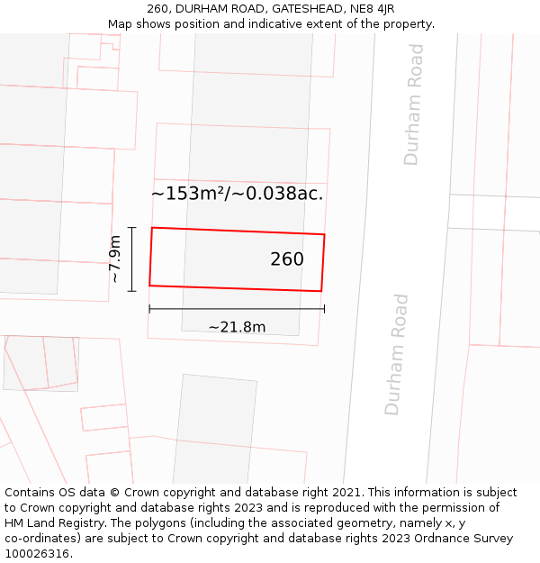 260, DURHAM ROAD, GATESHEAD, NE8 4JR: Plot and title map