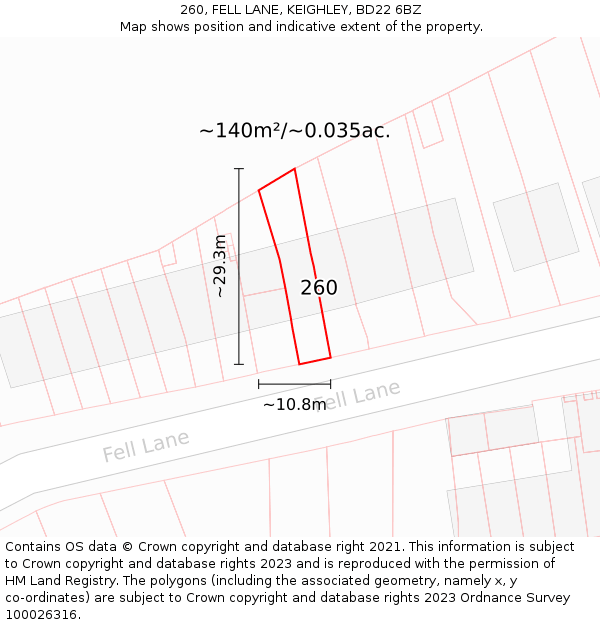 260, FELL LANE, KEIGHLEY, BD22 6BZ: Plot and title map