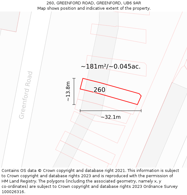 260, GREENFORD ROAD, GREENFORD, UB6 9AR: Plot and title map