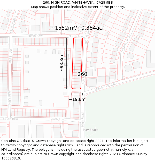 260, HIGH ROAD, WHITEHAVEN, CA28 9BB: Plot and title map