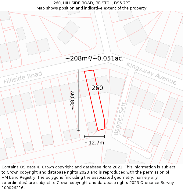 260, HILLSIDE ROAD, BRISTOL, BS5 7PT: Plot and title map