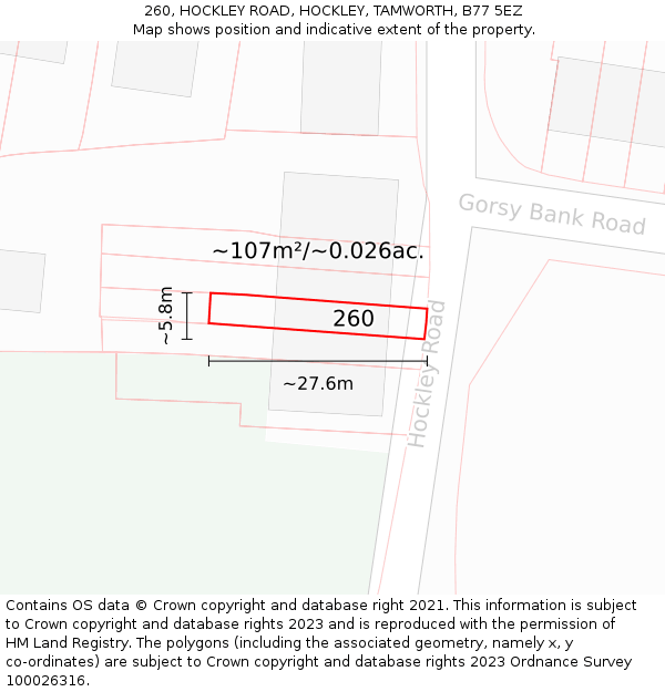 260, HOCKLEY ROAD, HOCKLEY, TAMWORTH, B77 5EZ: Plot and title map