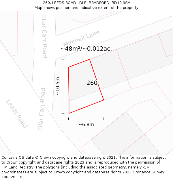 260, LEEDS ROAD, IDLE, BRADFORD, BD10 9SA: Plot and title map