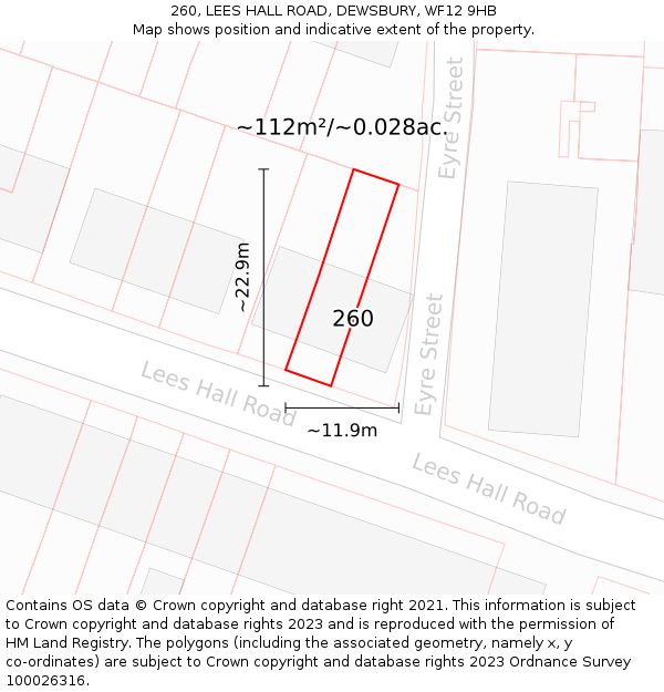 260, LEES HALL ROAD, DEWSBURY, WF12 9HB: Plot and title map
