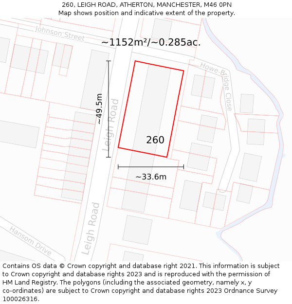260, LEIGH ROAD, ATHERTON, MANCHESTER, M46 0PN: Plot and title map
