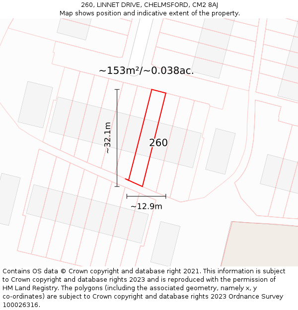 260, LINNET DRIVE, CHELMSFORD, CM2 8AJ: Plot and title map