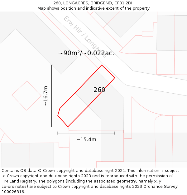 260, LONGACRES, BRIDGEND, CF31 2DH: Plot and title map