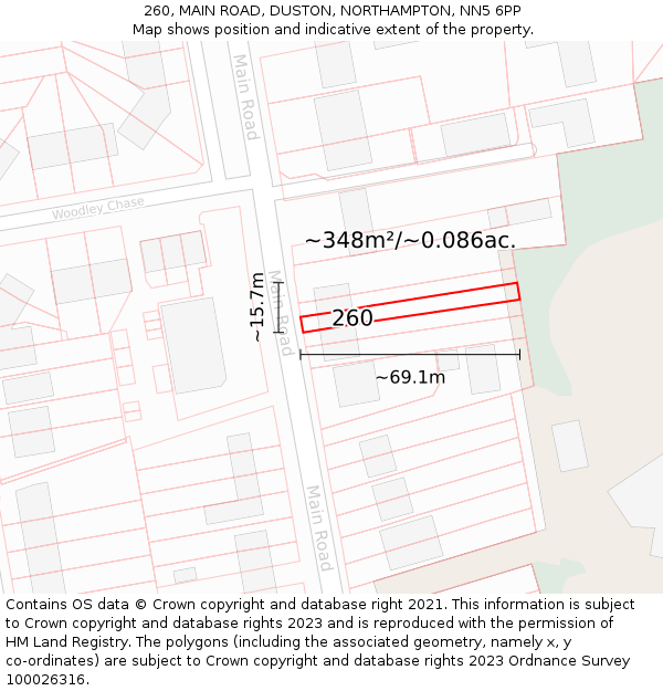 260, MAIN ROAD, DUSTON, NORTHAMPTON, NN5 6PP: Plot and title map