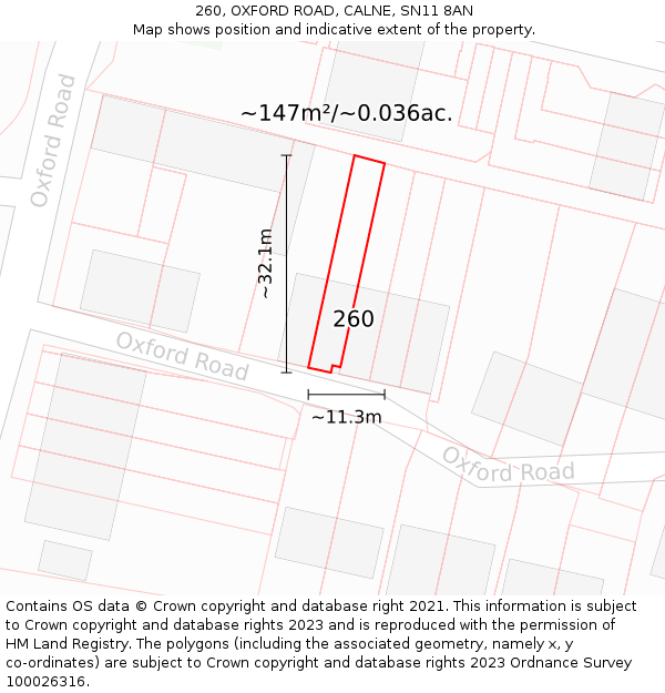 260, OXFORD ROAD, CALNE, SN11 8AN: Plot and title map