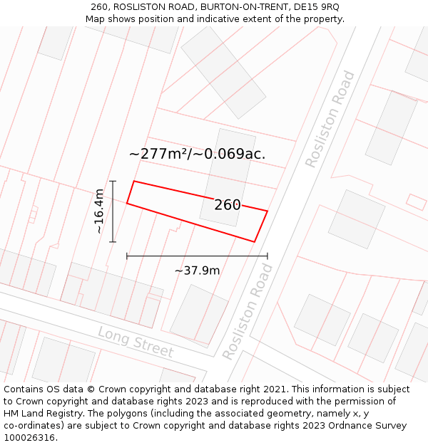 260, ROSLISTON ROAD, BURTON-ON-TRENT, DE15 9RQ: Plot and title map