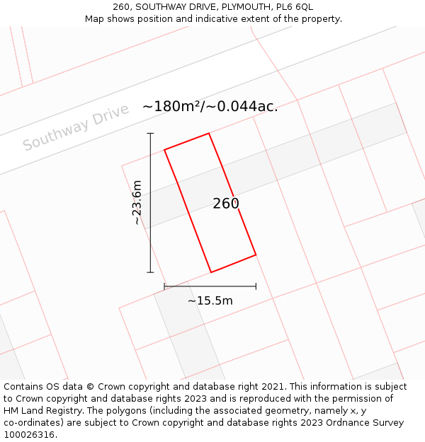 260, SOUTHWAY DRIVE, PLYMOUTH, PL6 6QL: Plot and title map